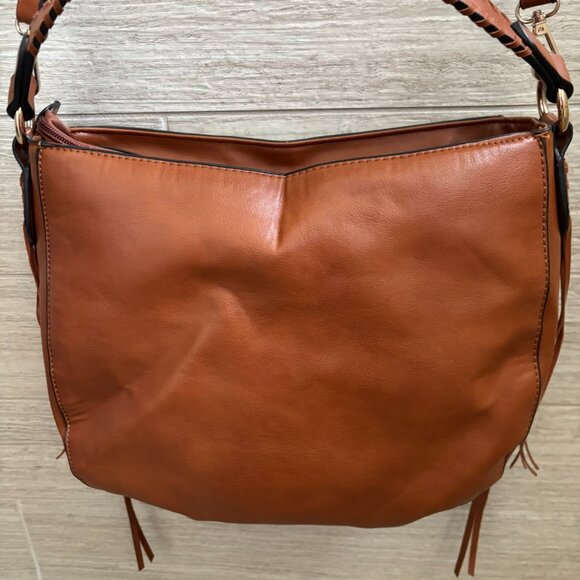 👜Charming Charlie Faux Leather Shoulder Bag Purse Tassels Brown Tan Bucket - Picture 3 of 10